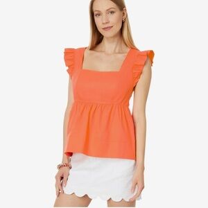 🍊Lilly Pulitzer Tiana Babydoll Top | Size 8 | NWT | Flamingo Feather Orange 🍊